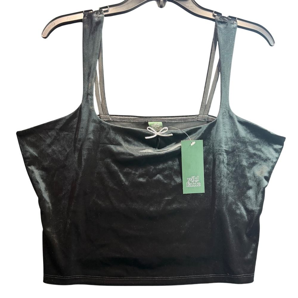 Wild Fable Velvet Crop Top Women XXS Black Bow Square Neck Coquette Goth Y2K NWT